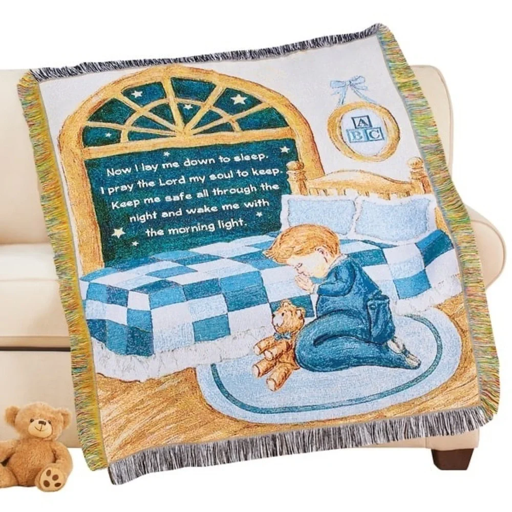 Children's Bedtime Prayer Throw Blanket Now I Lay Me Down to Sleep Boy Tapestry